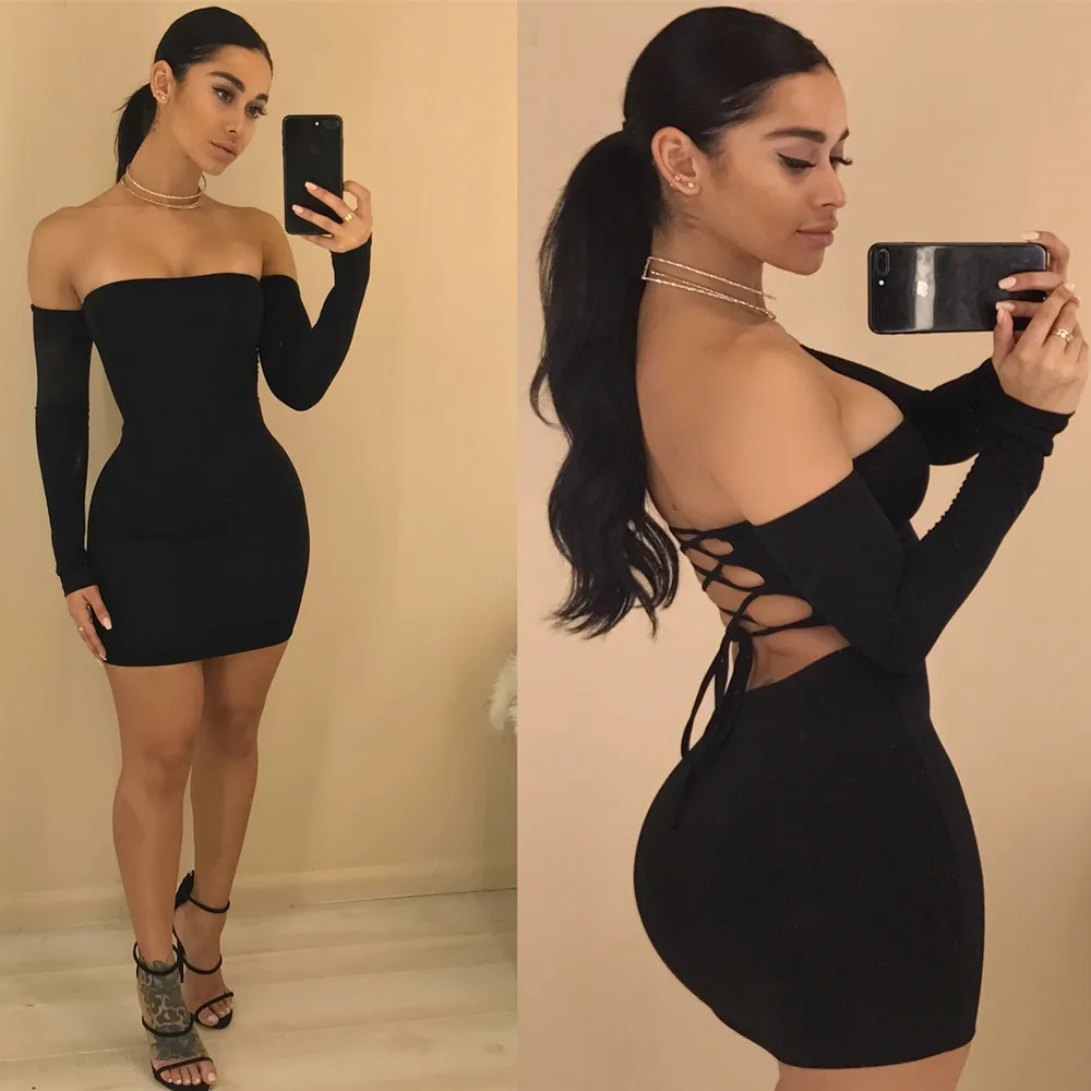 

Woman Clothing Party Elegant Bodycon Long Sleeves Sexy Club Wear Night Casual Womens Dresses