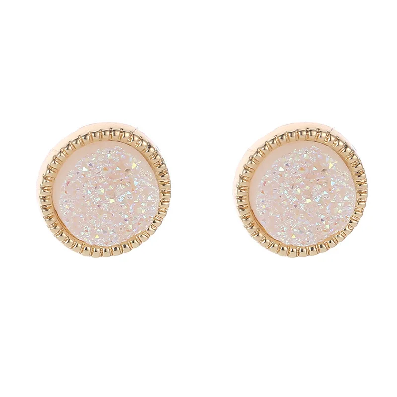 

Resin Druzy Drusy Stud Earrings Fashion Round Stud Famous Brand Designer Jewelry Gold Color for Women Girl Hot