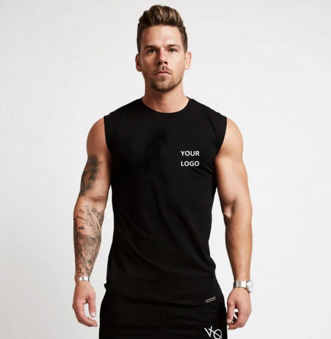 

Fashion 2020 Logo Free Solid Sports Vest Men Fitness Running Sleeveless T Shirt Cotton Gym Tanks, As pictures