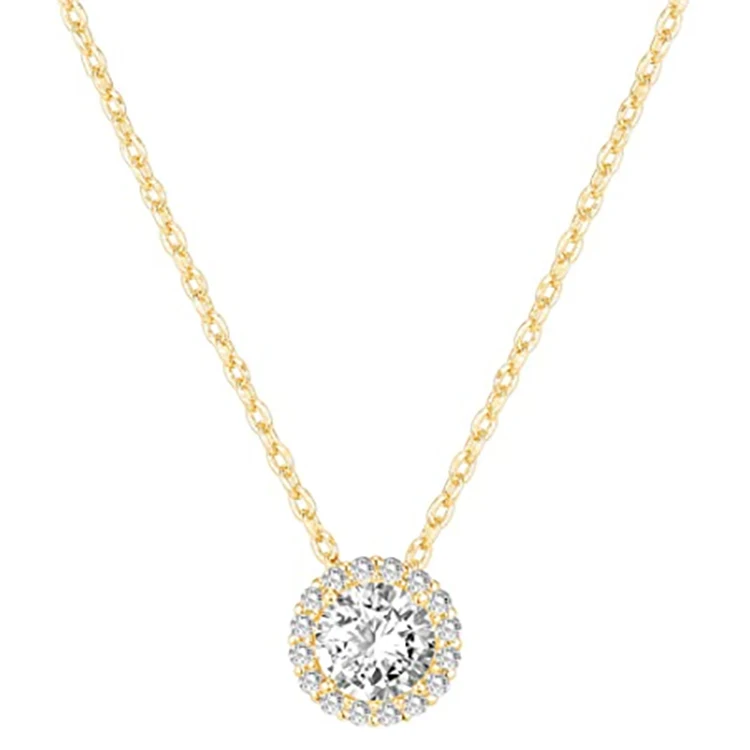 

Fashion Minimalist Gold Luxury Diamond Zircon Round Halo Pendant Necklace for Women