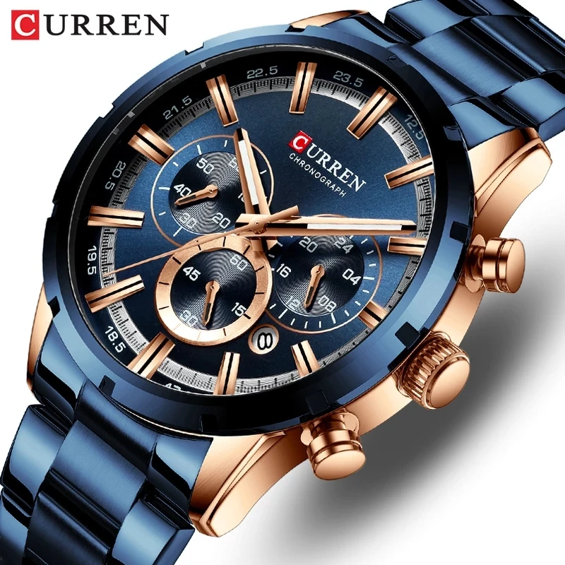 

CURREN 8355 Men Watch Top Brand Luxury Sports Quartz Wristwatches Full Steel Waterproof Chronograph Watches Men Wrist With Box, 5colors