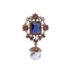 t97307d Baroque Vintage Gold/Silver Sapphire Epoxy Resin Crystal Flower Bowknot Freshwater Pearl Dangle Charm Women Brooch