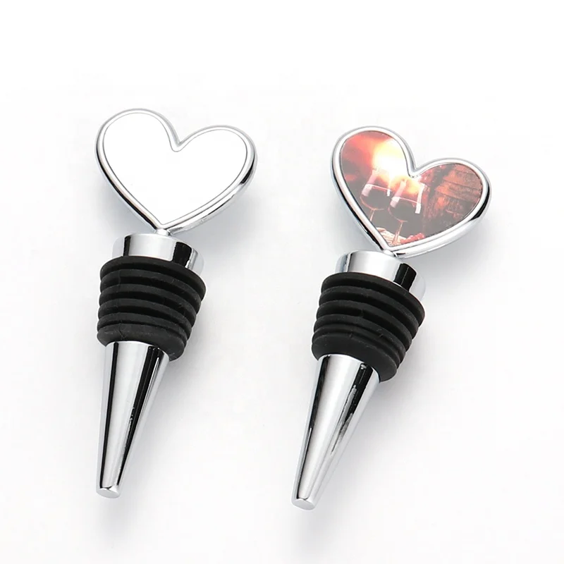 

Craft Blank DIY Gifts Stainless Steel Drinking Straws Sublimation Heart Wine Bottle Stopper, Silver