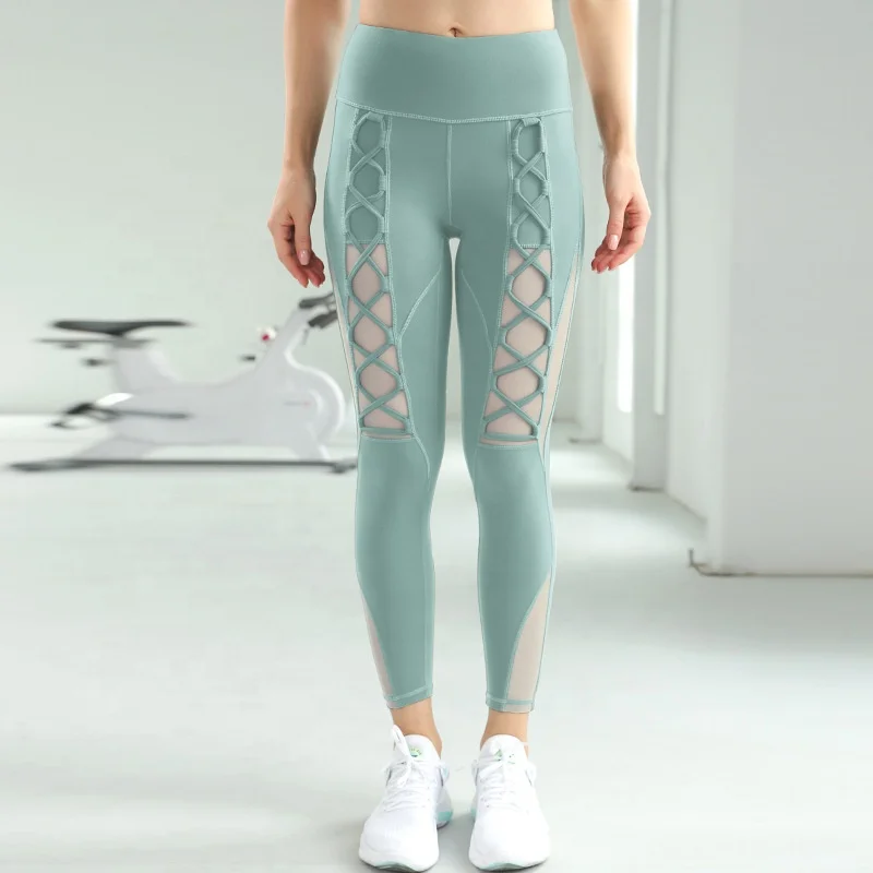 

New Arrival Mesh Design Nylon Women Pattern High Waist Yoga Pants, Customized colors