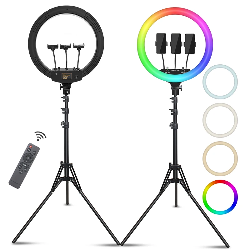 

Customized RGB 18inch ringlight USB remote control aro de luz ring light with tripod stand for tiktok youtube video shooting