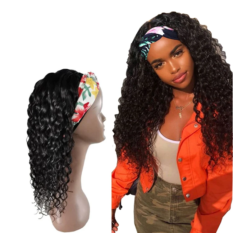 

Wholesale Glueless 150% Natural Color long Head band Wig For Black Women Water Wave human hair Headband Wig