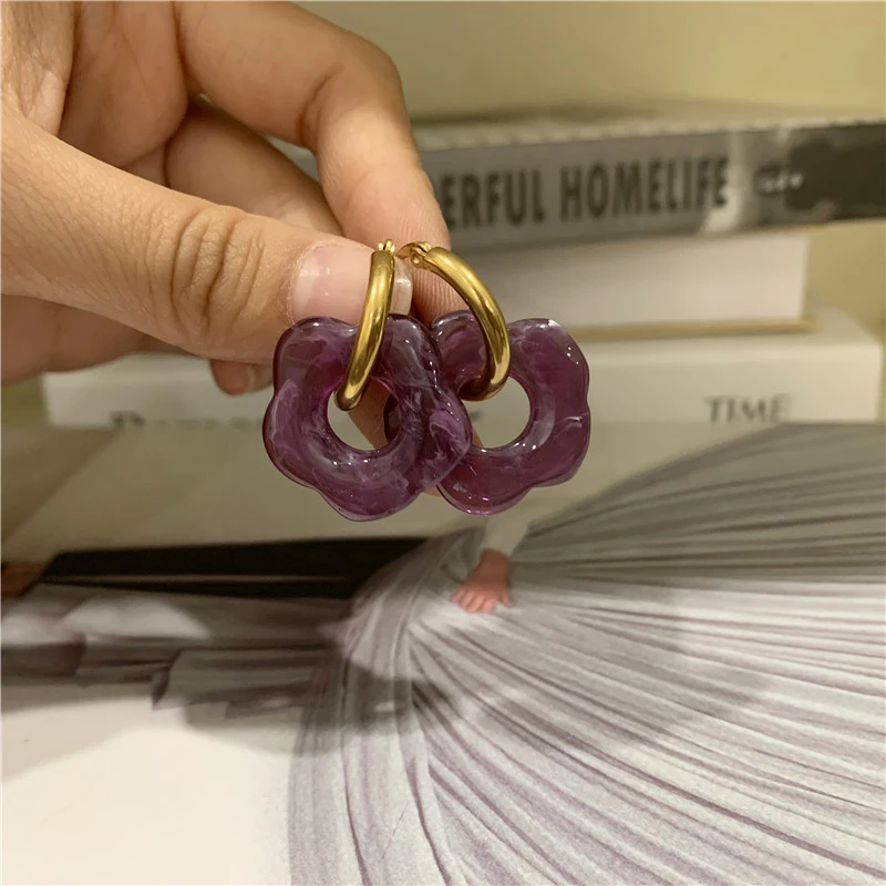

Fashion Stainless Steel Hoop Earrings Acetate Acrylic Flowers Earrings For Women, Picture