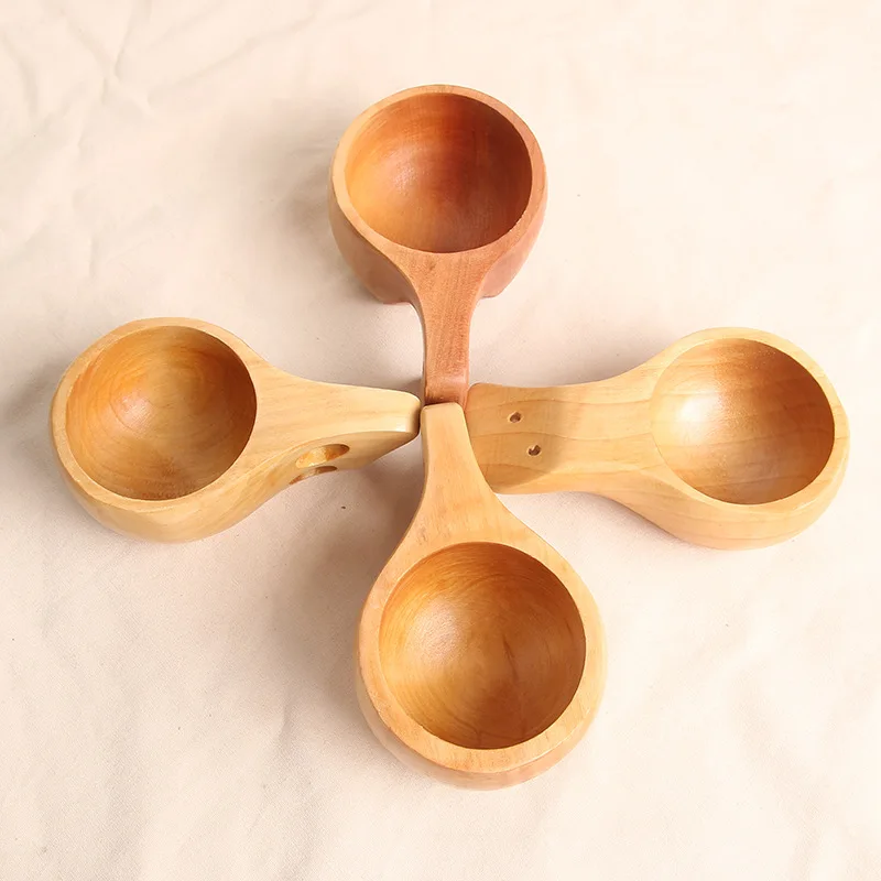

2022 Hot Sale Natural Nordic Style Camping Double Hole Beech Wood Cup With Handle For Coffee Tea Milk