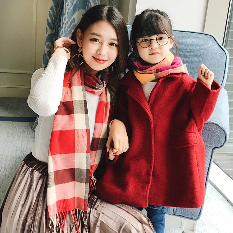 
Fashion design children unisex autumn winter shawl long tassel plaid scarf 