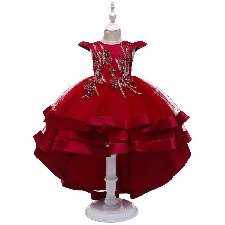 

Applique Flower Girl Dress Princess Formal party Tailed Dress Kids Wedding costume Children Clothes