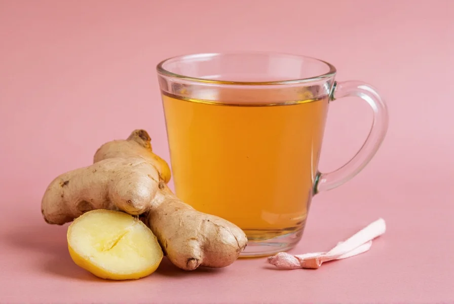 Ginger slices steeping in hot water for menstrual tea remedy