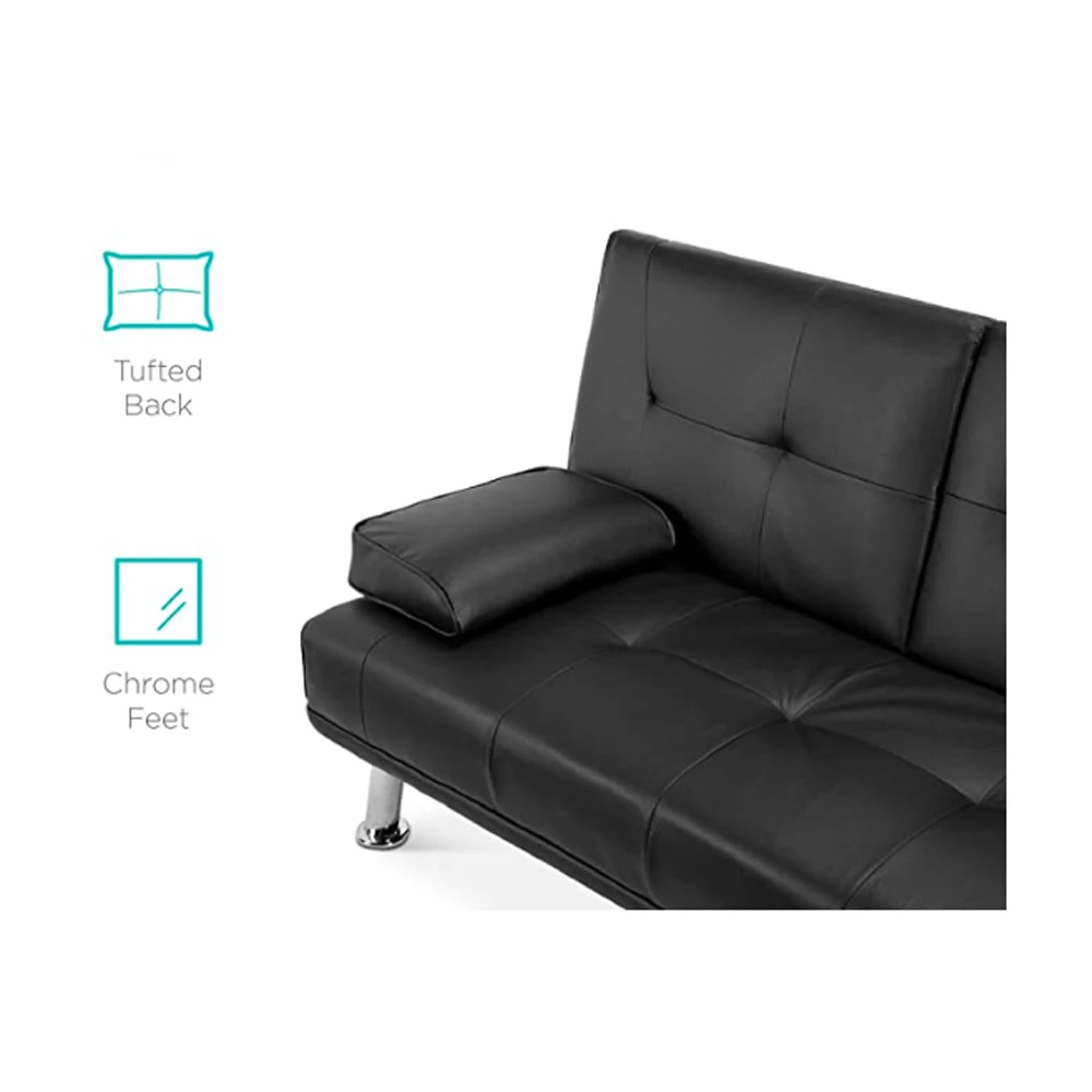 Cup Holders Convertible Futon Tufted Split Back Sofa Bed Foldable Metal Frame Massage for Living Room supplier