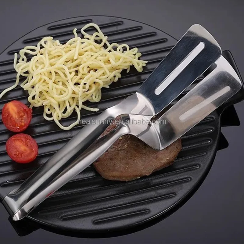 

Multifunction Cooking Food Tongs Stainless Steel Steak Clip Clamp BBQ Kitchen Tongs, Silver