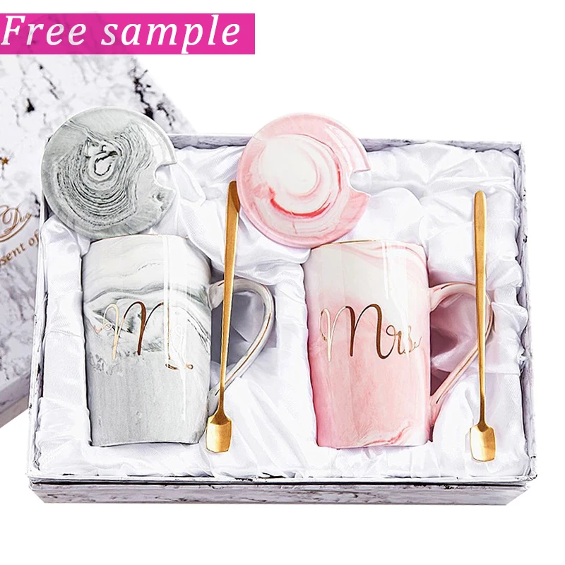 

Wholesale Custom printed cup pink ceramic marble valentine's mr mrs coffee couple gift mug, Pms
