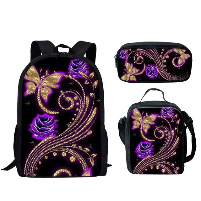 

2022 Children Bookbag Beauty Butterfly Animal 3D Printed Cartoon School Bags Set 3 Pieces Boys Cool Kids Backpack School Bag