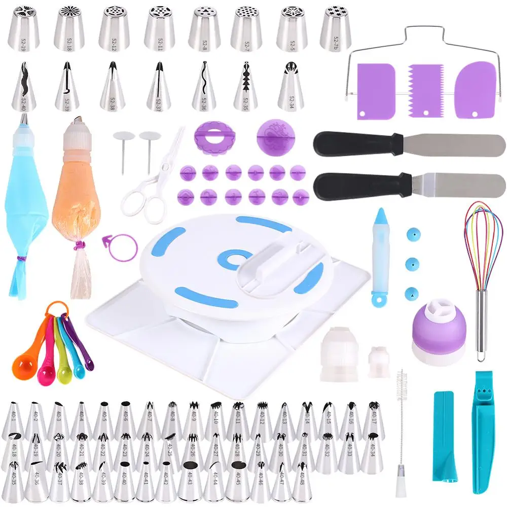 

134pcs Cake Baking Tools Set Piping Nozzles Bags Cake Cutter Spatula Smoother Turntable Fondant Molds Whisk Cake Decorating Tool