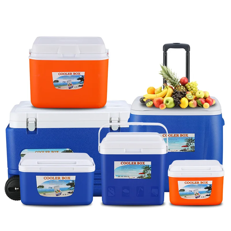 

High quality outdoor portable car wholesale foam cooler box with wheels, Blue/orange