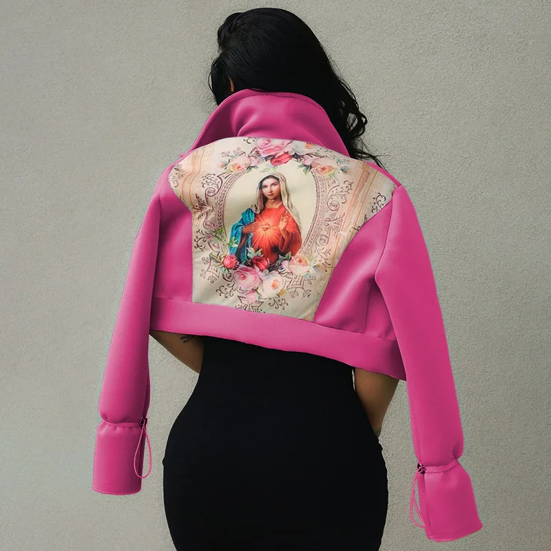 

Winter 2022 Women Fashion Graphic Crop Top Bubble Coat Stand Collar Space Single Breasted Cotton Jacket Outer Wear, Black