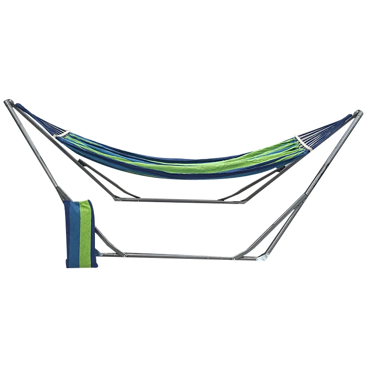 

Portable Adjustable Foldable Free Standing Chair Double Canvas Garden Hammock With Steel Stand, As shown in the picture