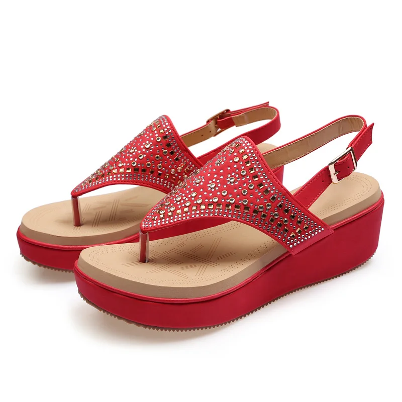 

S885 shoes plus size 2021 new flip flops rhinestone wedges Flip-flop sandals for women and ladies