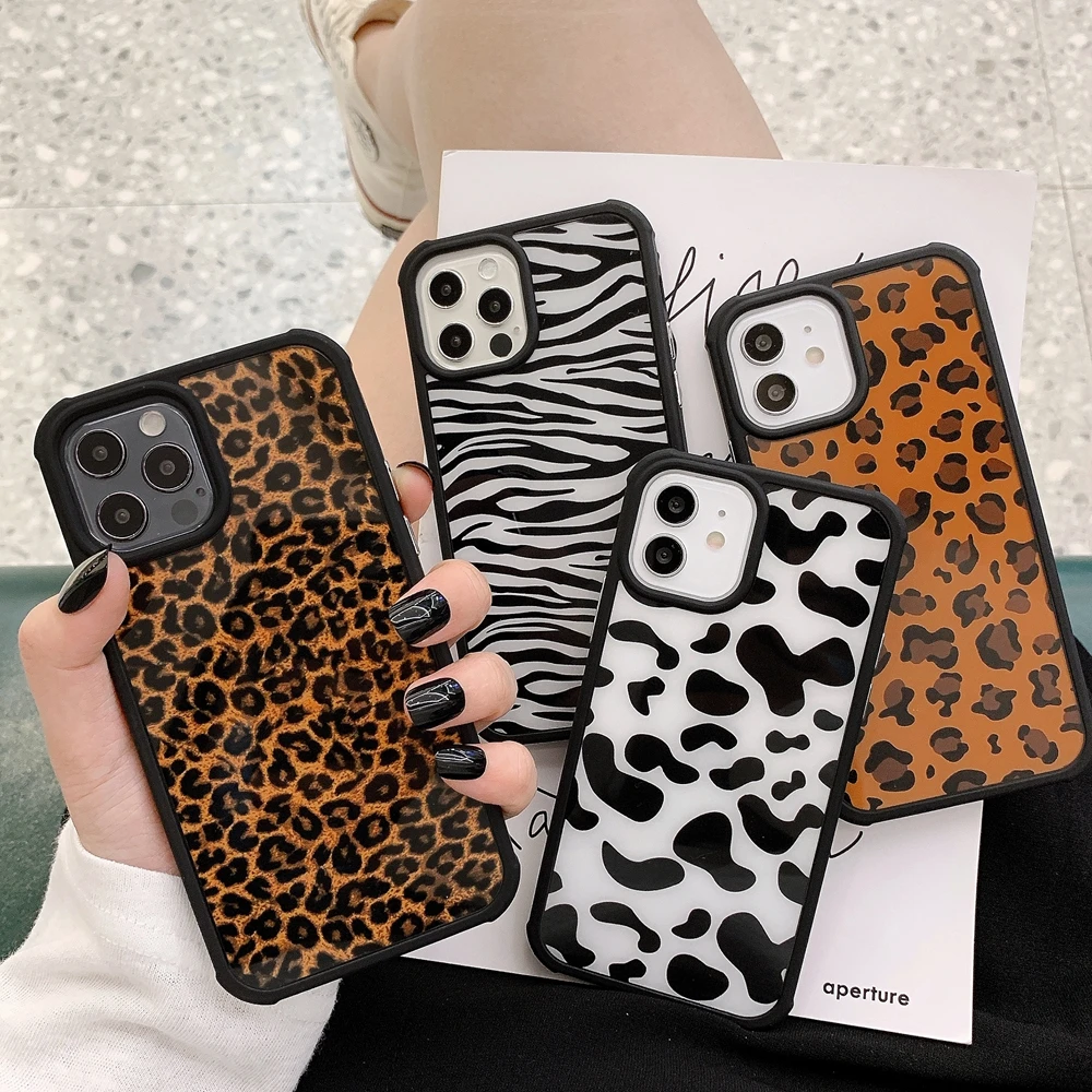 

For iPhone 7 8 Plus 11 X XR XS Max Case Designers Luxury For iPhone 12 Max Leopard Cow Pattern Back Accessories