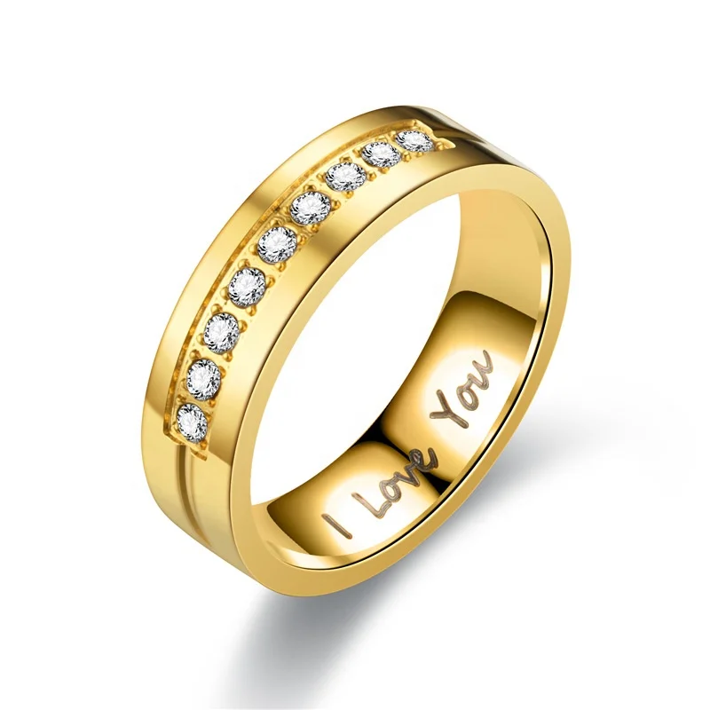

Valentine's Day Gift 18k Gold 316L Stainless Steel Cz Diamond Wedding Ring Couple Jewelry, Picture shows