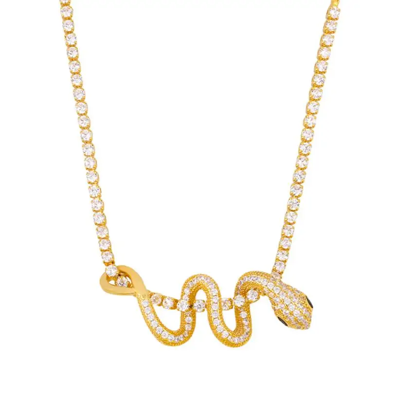 

Hot selling 18K gold plated CZ paved snake necklace