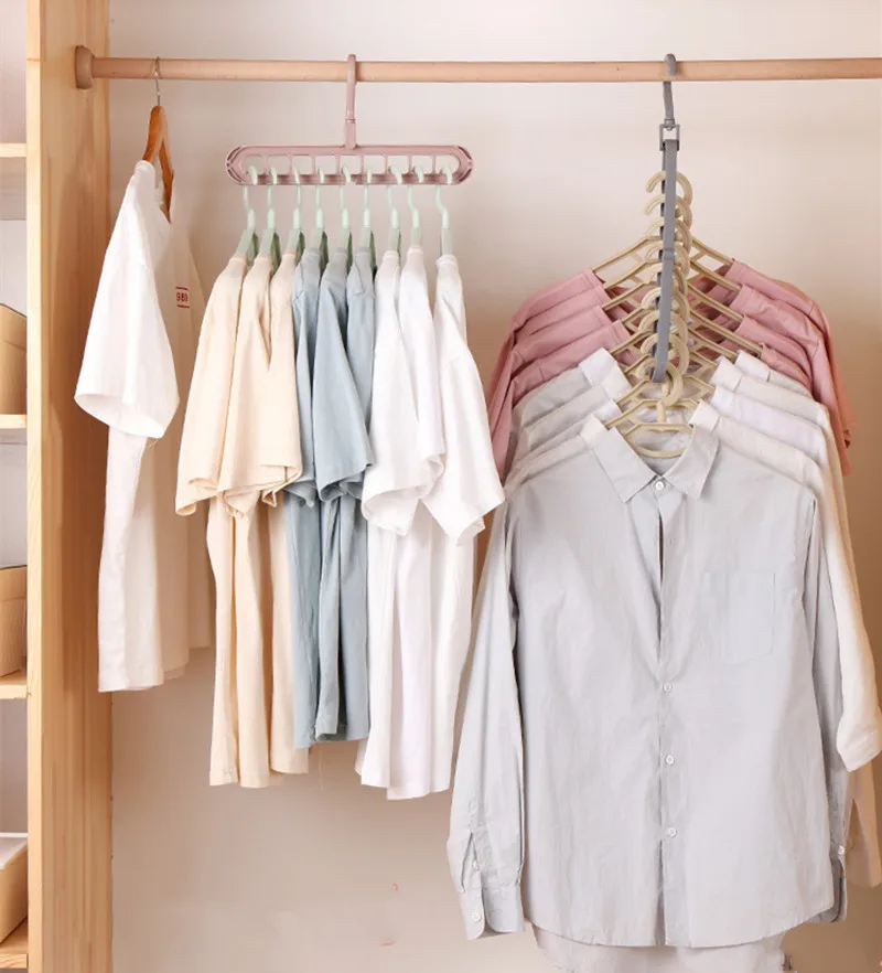 

2021 360 swivel hook space saving 9 holes portable folding magic clothes hanger