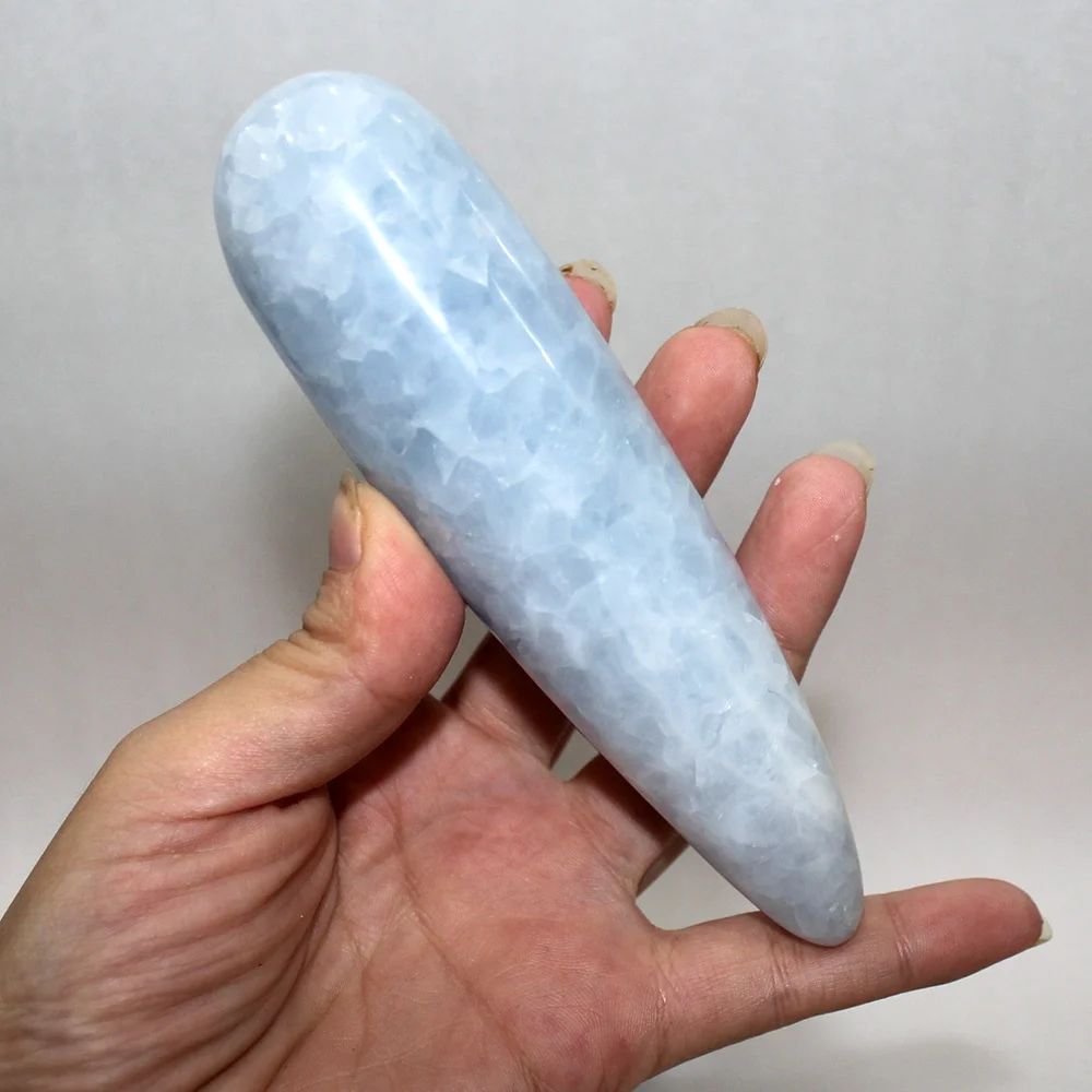 批发抛光天然石英蓝晶石水晶按摩棒