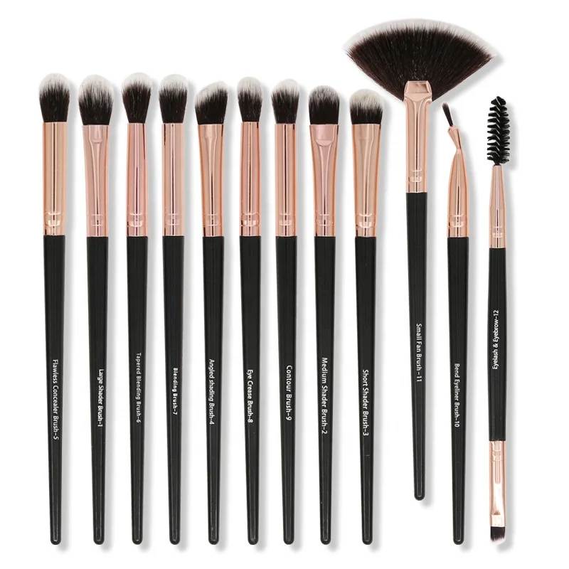 

YiHuaLe 12pcs Professional Makeup Brushes set /Eye Makeup Brush Set /Soft Dense Synthetic Hair Makeup Brushes Set, Black/pink/brown