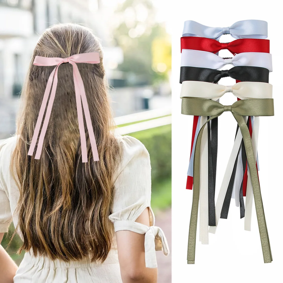 

Sweet Polyester Cotton Long Ribbon Bow Hair Clip For Women Girls Elegant Bowknot Hairpins Barrette Hair Accessories Gifts