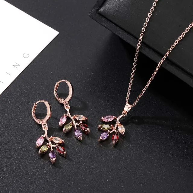 

Luxury New Fashion Bridal Necklace Earrings Diamond Set Jewelry, Rose gold