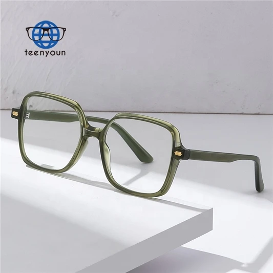 Teenyoun Eyewear High End Crystal Color Tr90 Acetate Frame Unisex Eyeglasses Men Women Square Anti Blue Ray Glasses