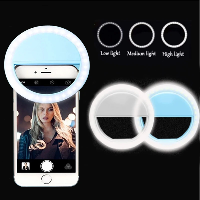 

Selfie LED Ring Fill Light Portable Mobile Phone 36 LEDS Selfie Lamp 3 levels Lighting Luminous Ring Clip For All Cell Phones, Black,white,blue,pink