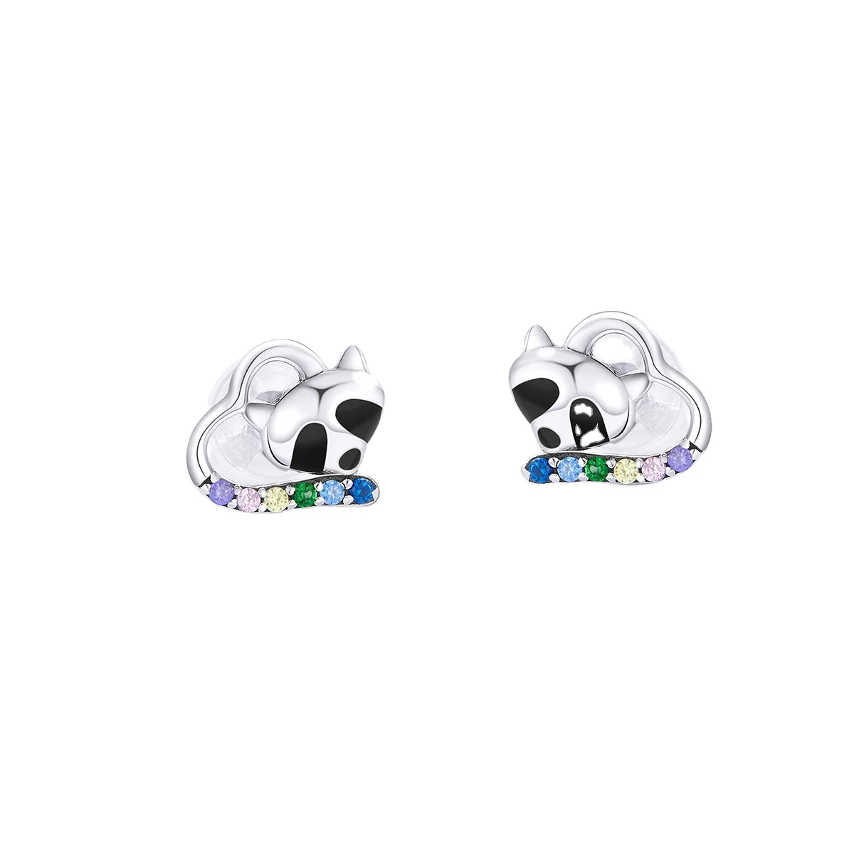 

Exquisite 925 Sterling Silver Jewelry Enamel Raccoon Heart-shape Fashion Statement Earrings