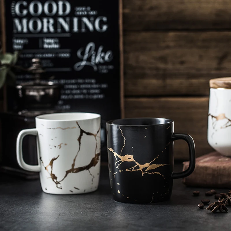 

Nordic Style Drinkware Wholesale White Gold Luxury Marble Ceramic Coffee Mug For Gift, White/black