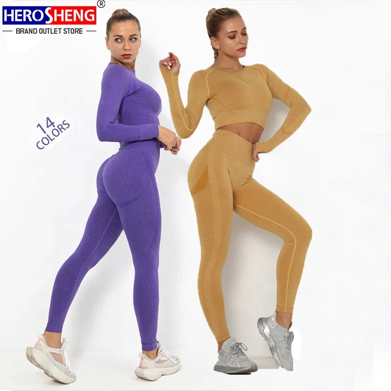

Women Seamless Yoga Set Fitness Sports Suits Gym Clothing high waist scrunch butt hip lift legging set fitness & yoga wear