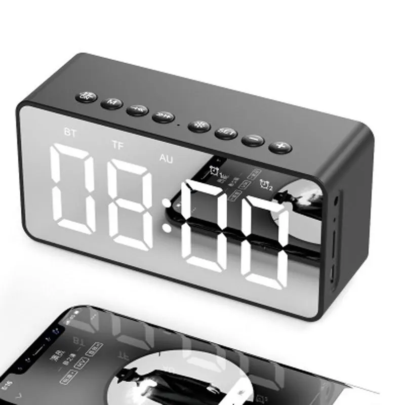 

New product wireless portable TF Card alarm clock AUX function mini super bass speaker box, Black,blue,pink,red