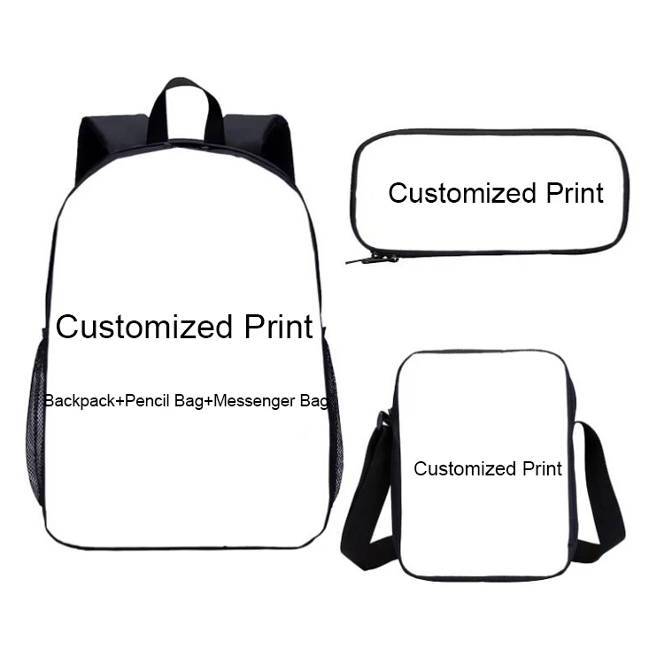 

DIY Printing Blank Sublimation 3 pcs/Set Backpack Set for School Bag+messenger Bag+Pencil Bag, Accept customized color