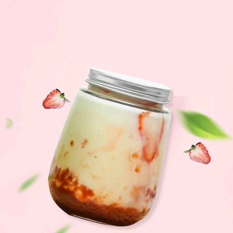 500ml Wholesale Milk Tea Glass Bottles Metal Straw Hole Milkshakes Jar