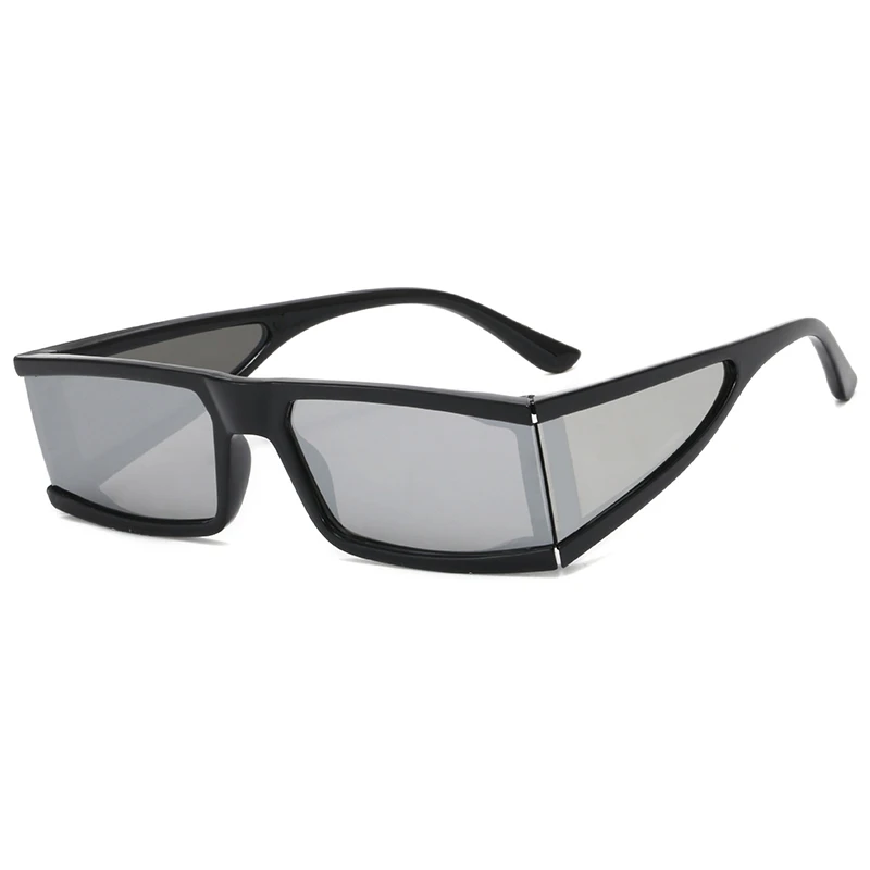 

Model 14745 Hot Sale Fashion Vintage Rectangle Sun glasses Futuristic Rectangle Silver Mirrored Sunglasses