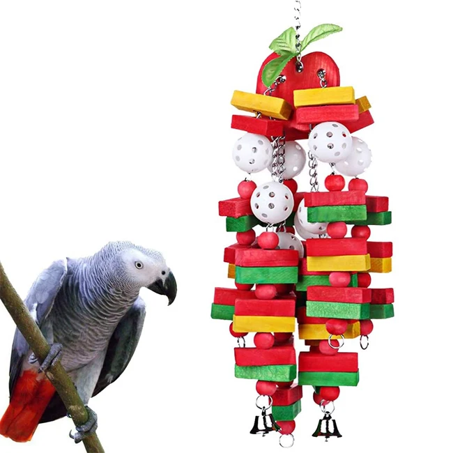 

Bird Toys Bird Chewing Toy Parrot Toys Multicolor Wood Block Knots with Bells Multicolored Cockatoos