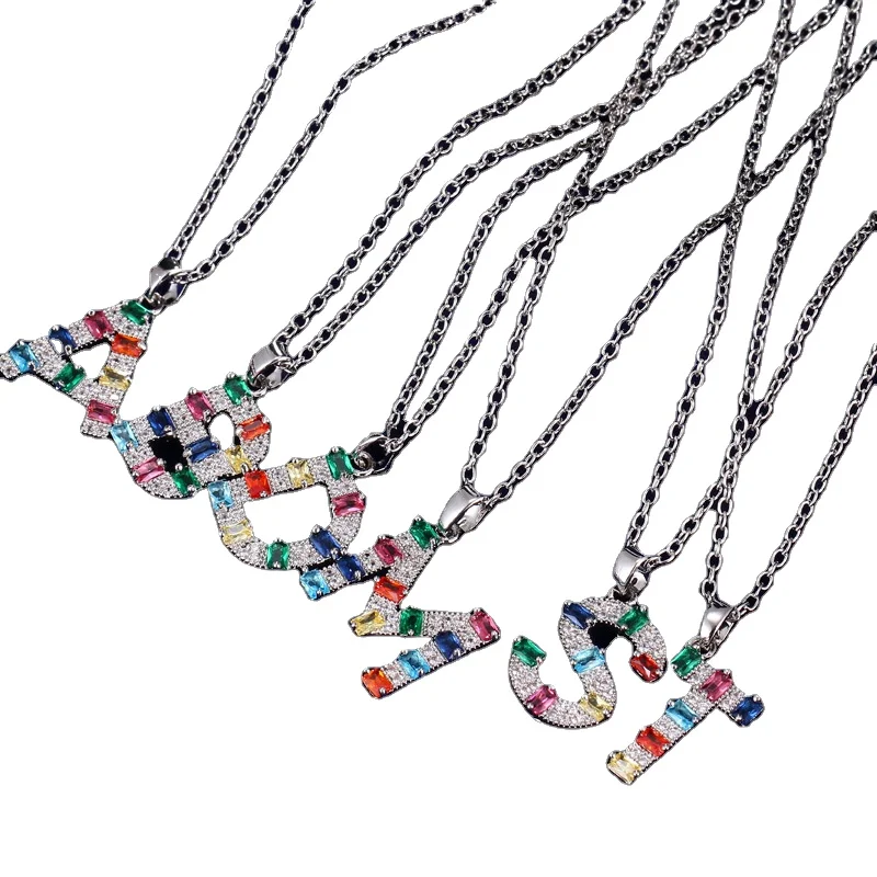 

Multi Color Fashion CZ Initial Necklace Pave Charm Zircon Alphabet Letter Pendant Necklaces For Women, White k