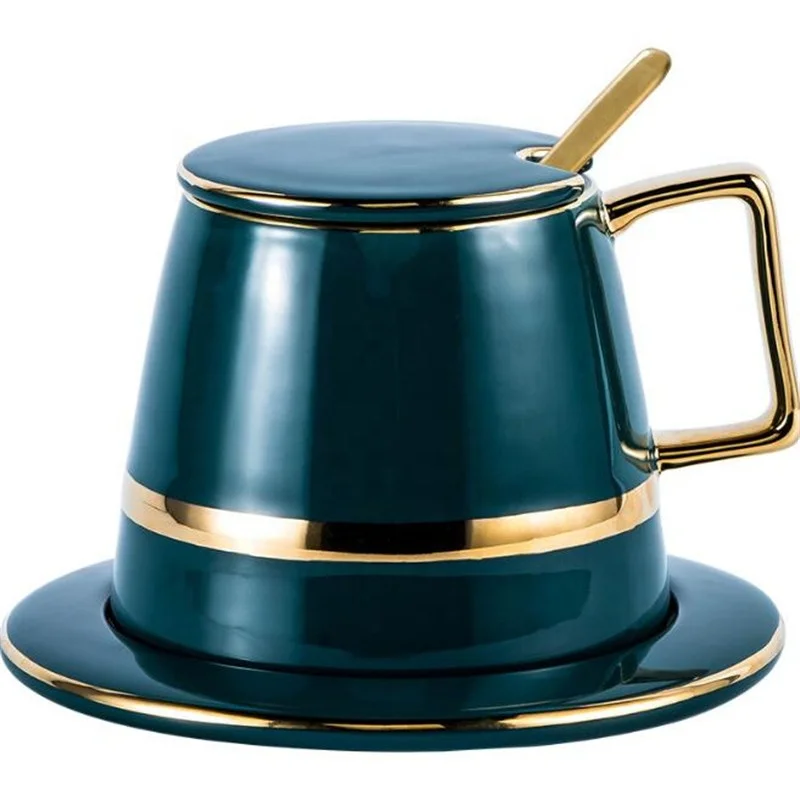 

Ceramics European Luxury Green Glaze Painted Gold Edge Coffee Sets Simple Fashion Healthy Safety Washable Tea Sets