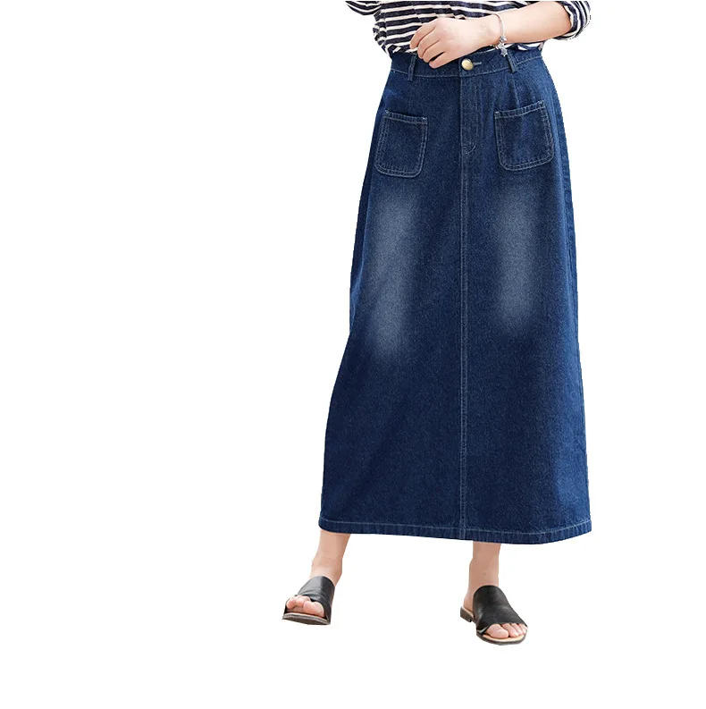 

Design sense POCKET DENIM SKIRT women's new fall / winter Korean split large medium length A-line skirt, Shown