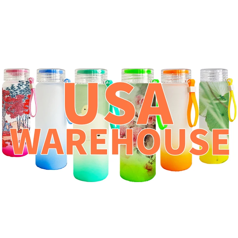 

BPA free mixed color 17oz 500ml blank sublimation ombre gradient frosted colorful glass water bottle for sublimation printing