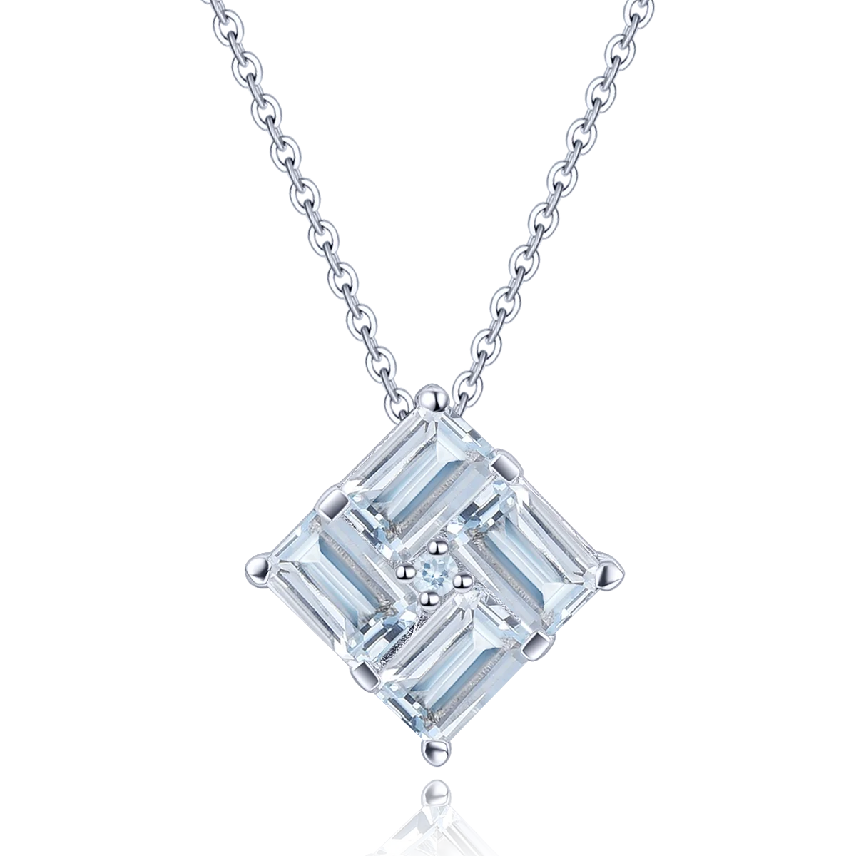 

Luxury Jewelry Women 925 Sterling Silver Square Natural Aquamarine Necklace