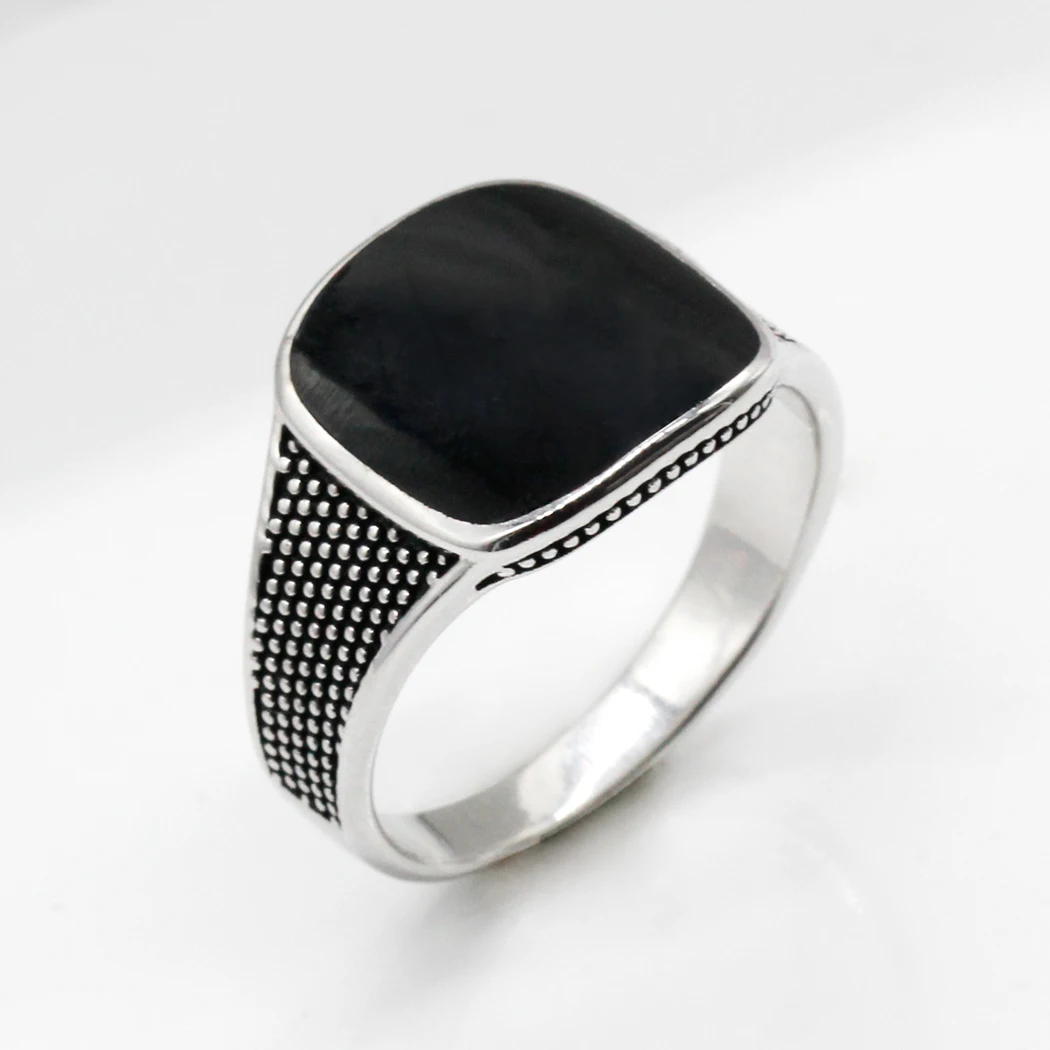 

Custom 925 Sterling Silver Black Enamel Men Ring,Vintage Finger Ring for Man Women Wedding Engagement Jewelry