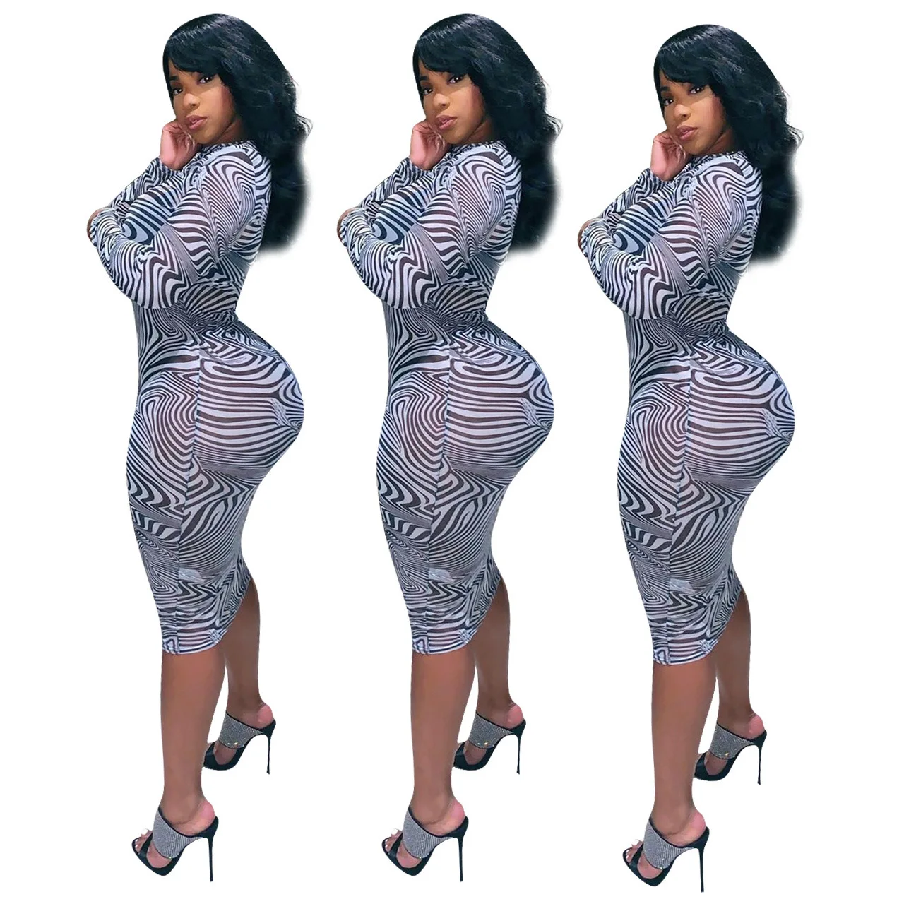 

Fashion Hot Sale New European and American Women's Clothing Zebra Print See-through Dress, Picture