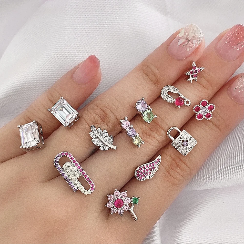 

Fashion Flower Shape Earring Jewelry Fancy Design Gold Silver Cz Stud Earring, Picture